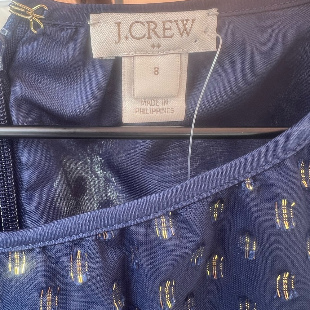 J.CREW Women Navy Metallic Gold Dot Dress Sleeveless Navy Size 8 Zipper Flare - Picture 4 of 8